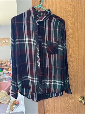 Plaid Button-Up Shirt in Forest Green & Burgundy